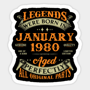 43rd Birthday Gift Legends Born In January 1980 43 Years Old Sticker